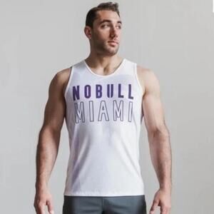 NoBull Men's White Purple Palm Tree Miami Graphic Tank Top Athletic CrossFit XXL